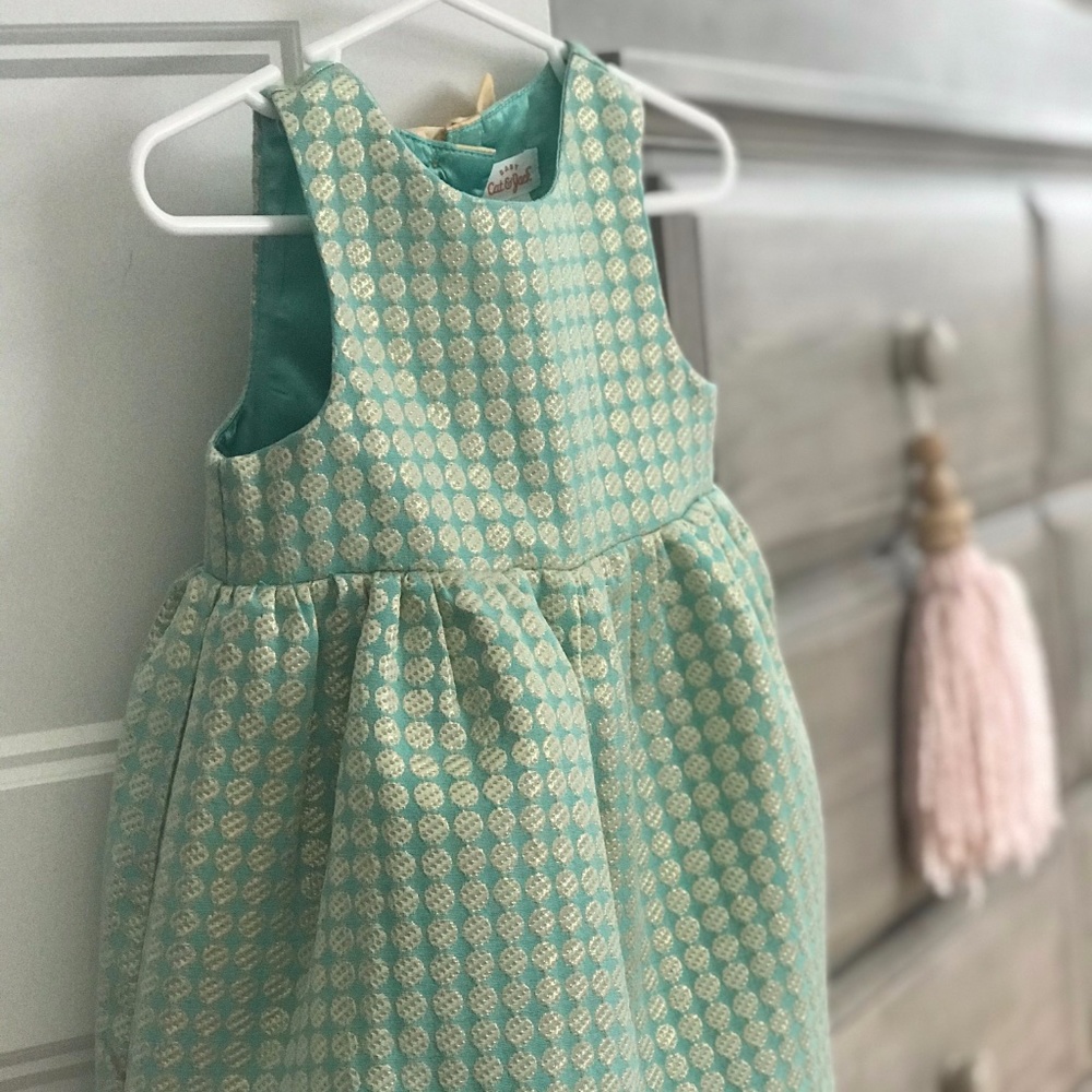 Cat & Jack Girls Mint and Gold Dress